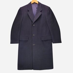 Hammersley Mens Navy Blue Wool Cashmere Blend Overcoat Made in England 40R Coat